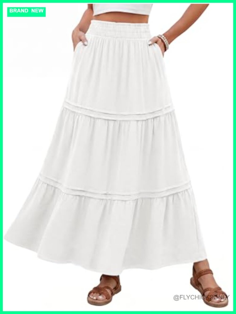 Women's Tiered Maxi Skirt High Waist Smocked A-Line Flowy Beach Vacation
